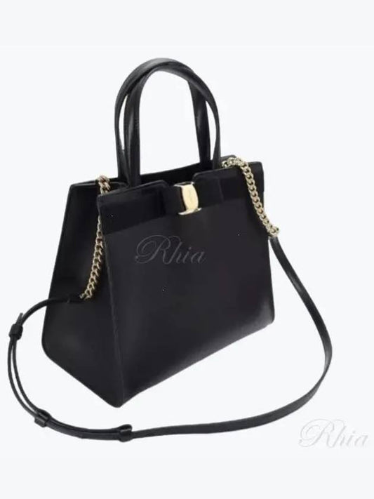 Vara Bow Top Handle Tote Bag Black - SALVATORE FERRAGAMO - BALAAN 2