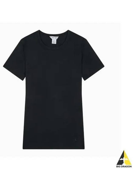 JEANS Women s Black Cotton Contour Ribbed Crew Neck Short Sleeve T Shirt 40WJ217 BAE - CALVIN KLEIN - BALAAN 1