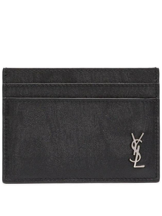 Cassandre Marbled Pattern Fabric Card Wallet Black - SAINT LAURENT - BALAAN 1