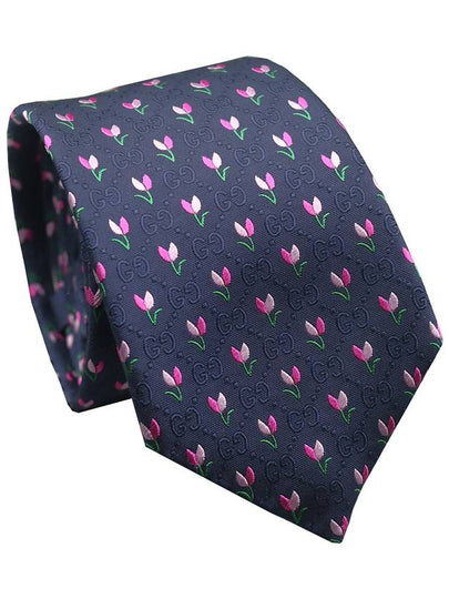 GG Flower Silk Tie Navy - GUCCI - BALAAN 2