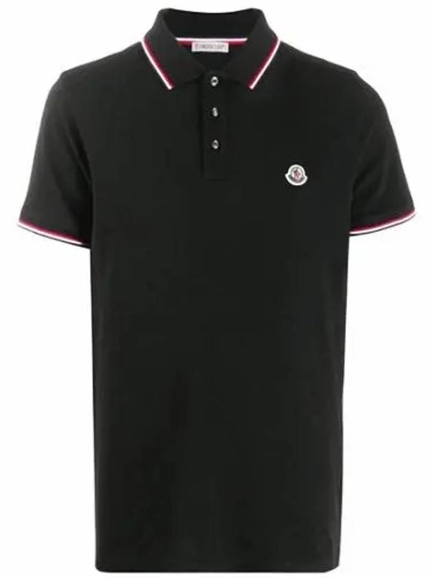 Stripe Trimming Logo Short Sleeve Polo Shirt Black - MONCLER - BALAAN 1