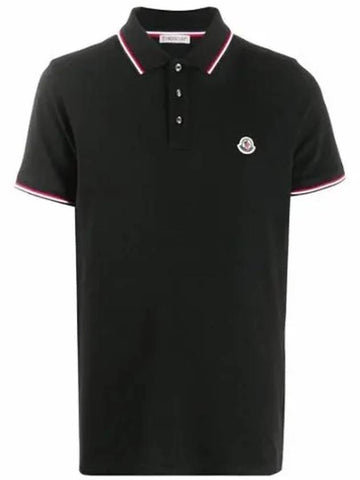 Stripe Trimming Logo Short Sleeve Polo Shirt Black - MONCLER - BALAAN 1