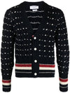 V neck wool blend cardigan navy - THOM BROWNE - BALAAN 1