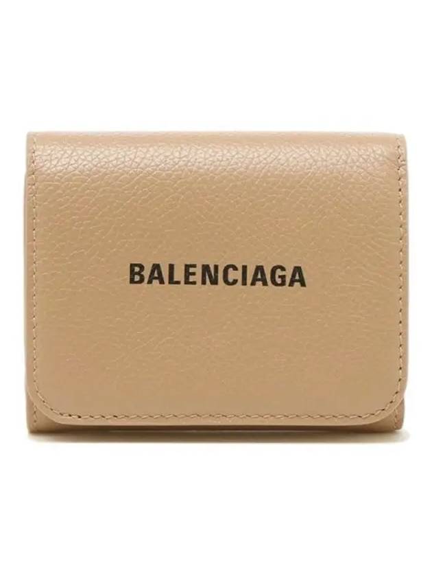 Logo Printing 3 Stage Bifold Half Wallet Beige - BALENCIAGA - BALAAN 3