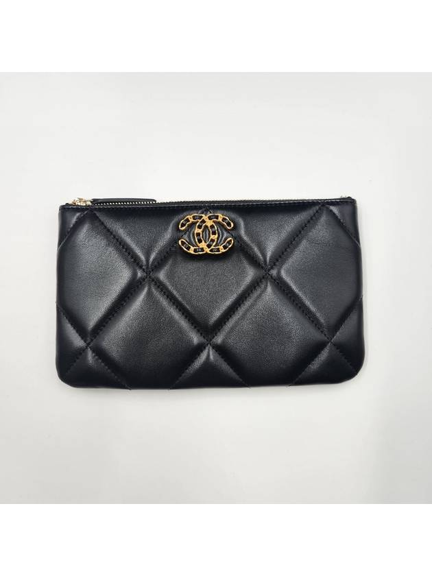 Nineteen Gold Logo Small Lambskin Pouch Bag Black - CHANEL - BALAAN 2