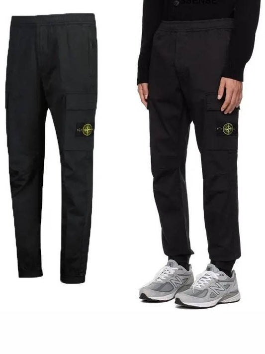 Garment Dyed Cotton Wool Satin Cargo Track Pants Black - STONE ISLAND - BALAAN 2