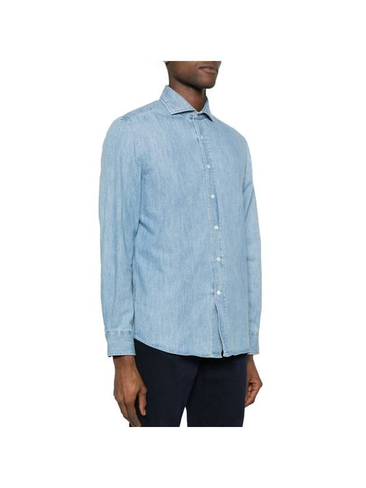 Denim Long Sleeve Shirt Blue - BRUNELLO CUCINELLI - BALAAN 1