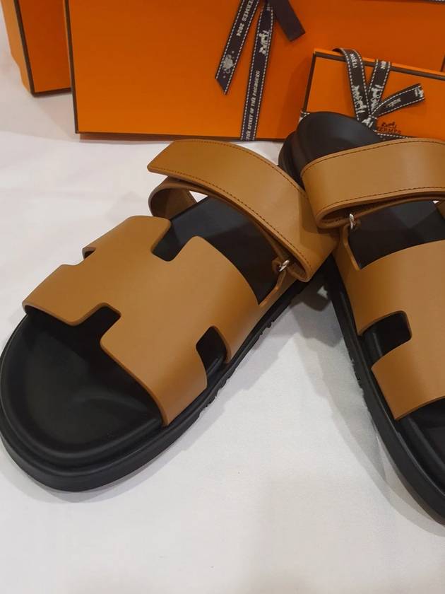 Chypre H Logo Calfskin Sandals Brown - HERMES - BALAAN 4