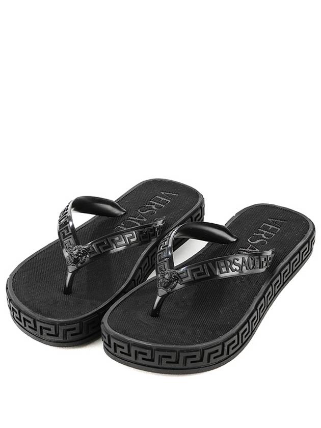 Greca Sole Logo Flip Flops Black - VERSACE - BALAAN.