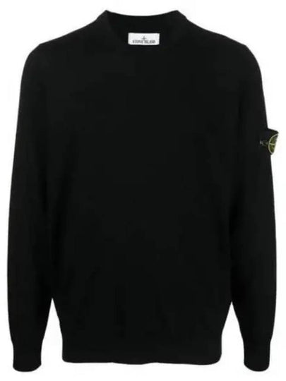 Regular Fit Crew Neck Wool Knit Top Black - STONE ISLAND - BALAAN 2