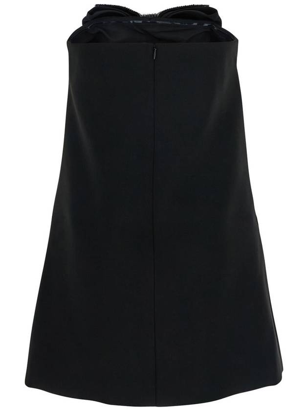 Black Sleeveless Mini Dress With Bandeau And Beaded Oversize Bow In Tech Fabric Woman - SELF PORTRAIT - BALAAN 2