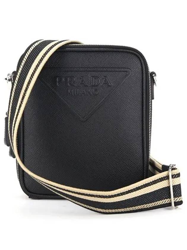 Embossed Triangle Logo Saffiano Leather Cross Bag Black - PRADA - BALAAN 2