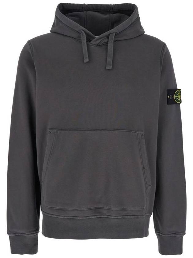 6100045 Organic Cotton Fleece Drawstring Hoodie Charcoal - STONE ISLAND - BALAAN 1