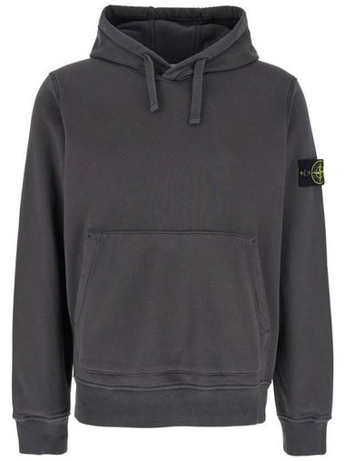 6100045 Organic Cotton Fleece Drawstring Hoodie Charcoal - STONE ISLAND - BALAAN 1