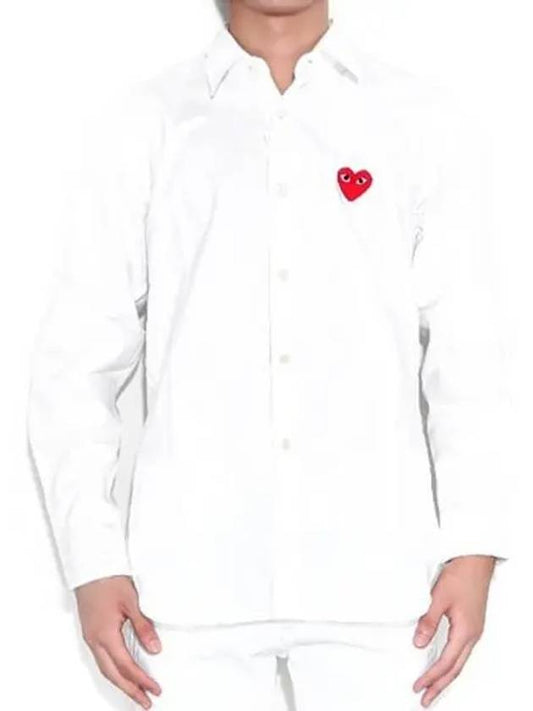 Men's Red Heart Long Sleeve Shirt White - COMME DES GARCONS - BALAAN 2