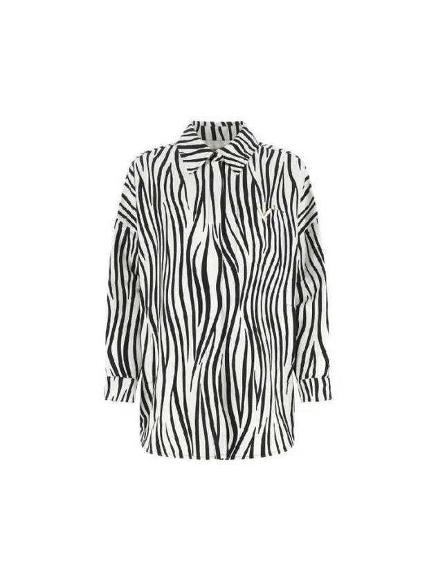 Logo Embroidered Animal Print Shirt White Black - VALENTINO - BALAAN 2