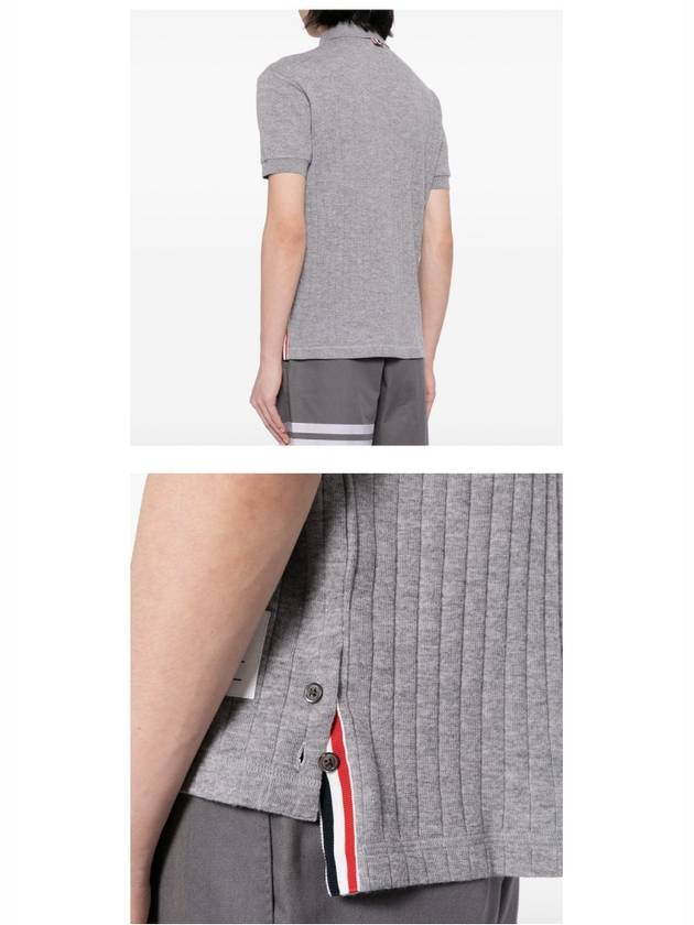 RWB Button Ribbed Polo Wool Knit Top Grey - THOM BROWNE - BALAAN 6