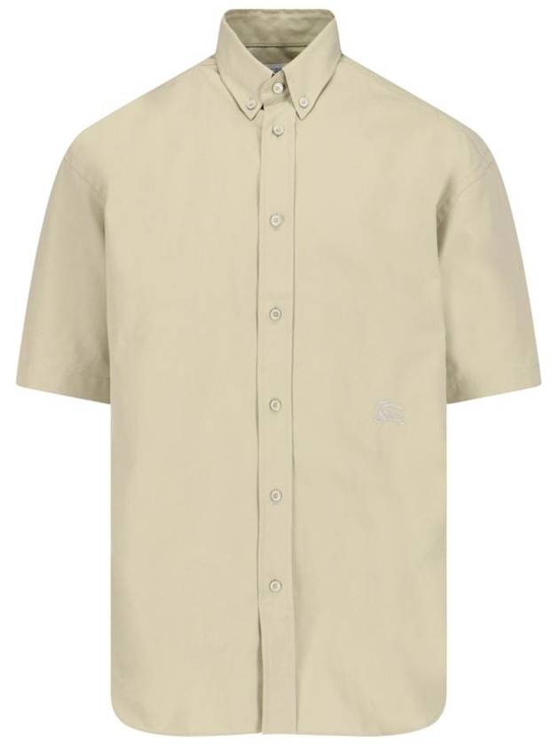 Cotton Oxford Short Sleeve Shirt Green - BURBERRY - BALAAN 2