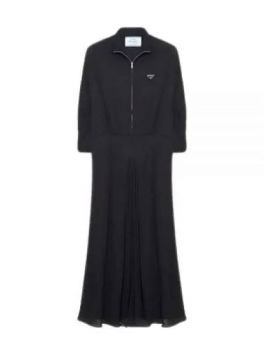 Logo Plaque Zipper Viscose Long Dress Black - PRADA - BALAAN 2