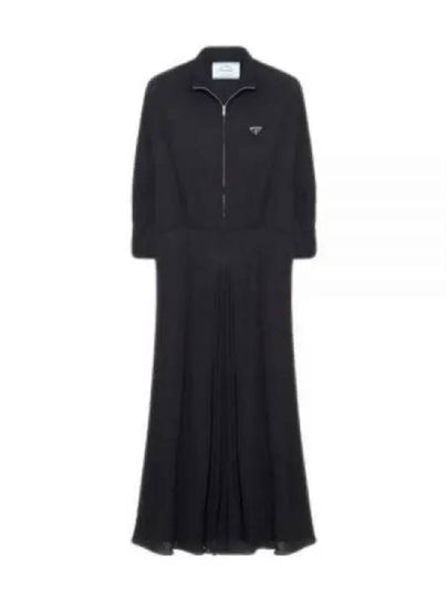 Logo Plaque Zipper Viscose Long Dress Black - PRADA - BALAAN 2