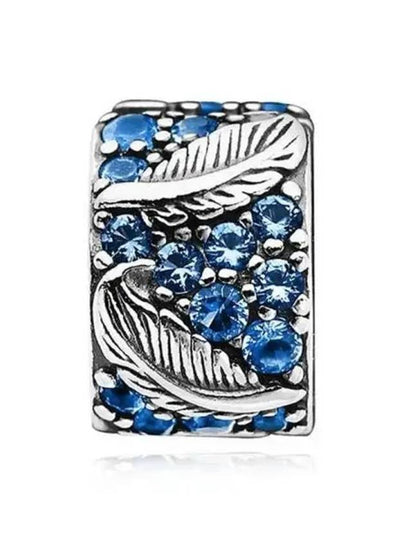 Curved Feather Pave Clip Bracelet Charm Silver Blue - PANDORA - BALAAN 2