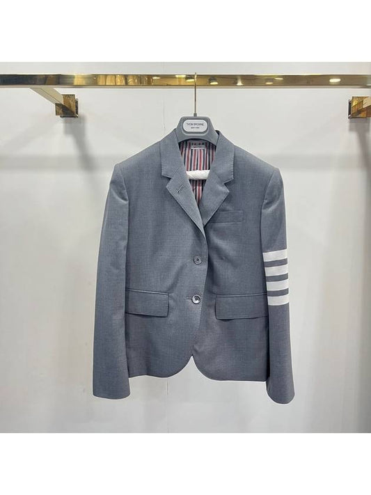 Plain Weave Suiting Classic 4 Bar Jacket Medium Grey - THOM BROWNE - BALAAN 2