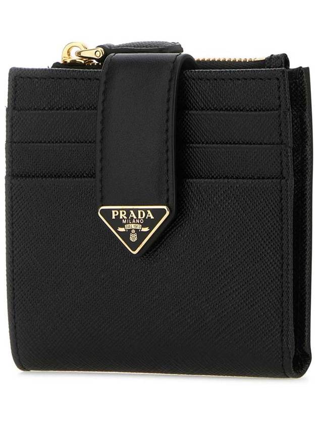 Saffiano Smooth Leather Small Half Wallet Black - PRADA - BALAAN 3