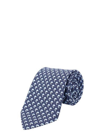 Dolphin Print Silk Tie Navy - SALVATORE FERRAGAMO - BALAAN 1