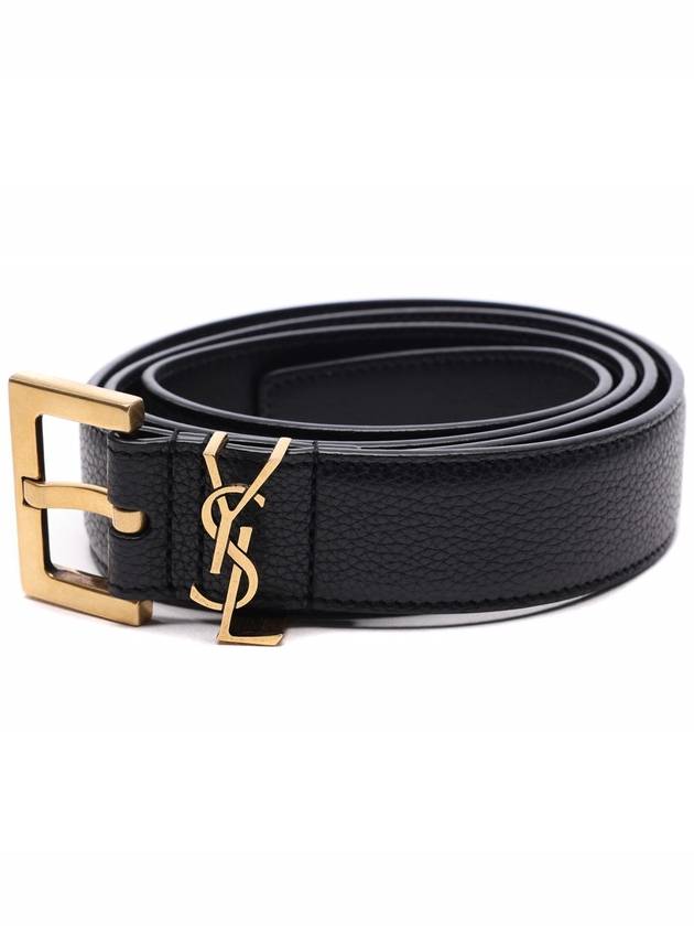 Men's Monogram Grain Leather Belt Gold - SAINT LAURENT - BALAAN 4