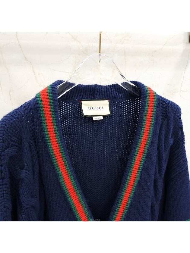 Lux You M Navy three stripe web cable cardigan - GUCCI - BALAAN 4