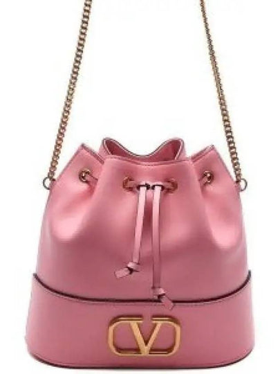 V Logo Signature Chain Napa Leather Bucket Bag Pink - VALENTINO - BALAAN 2