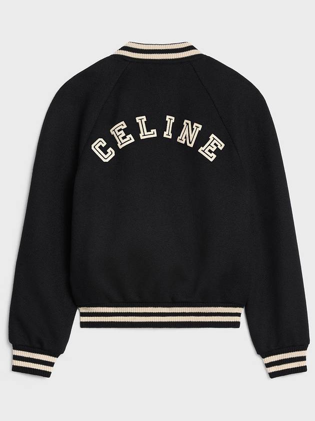 Teddy Embroidered Logo Textured Wool Bomber Jacket Black - CELINE - BALAAN 4