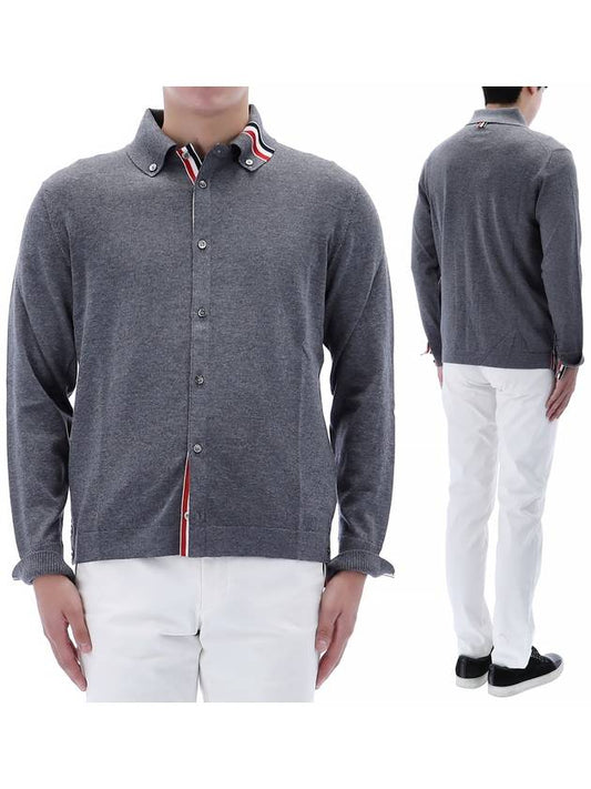 Stripe Merino Jersey Cardigan Medium Grey - THOM BROWNE - BALAAN 2