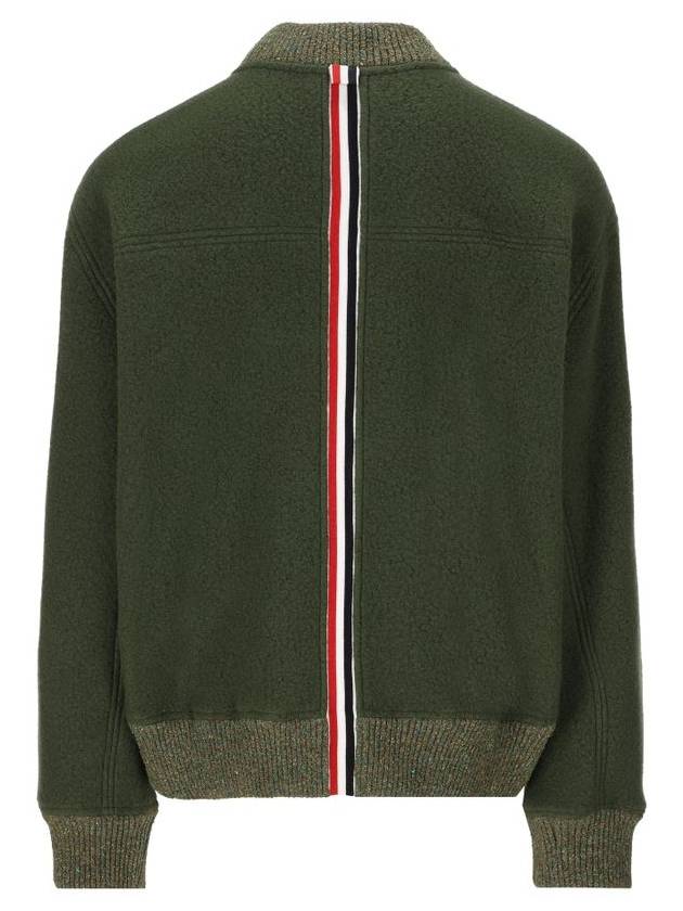 Fleece Stripe Wool Bomber Jacket Dark Green - THOM BROWNE - BALAAN 3