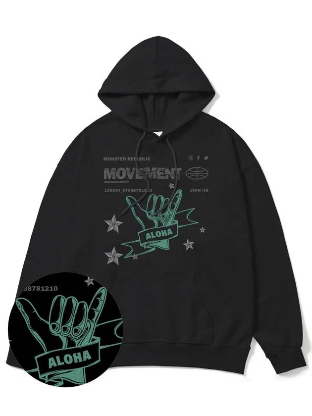 Aloha Jade Green Overfit Hoodie Black - MONSTER REPUBLIC - BALAAN 3