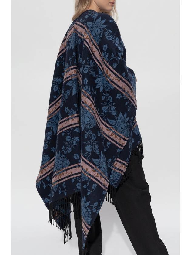 Etro Wool Poncho With Floral Motif, Women's, Navy Blue - ETRO - BALAAN 4