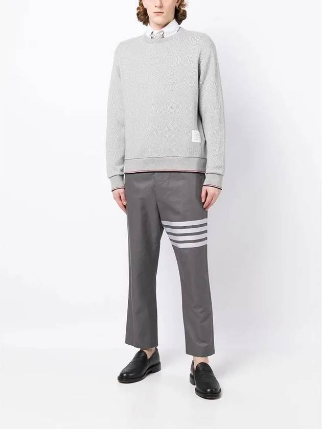 Men's Trimmed Herringbone Cotton Sweatshirt Grey - THOM BROWNE - BALAAN 4