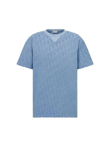 Oblique Terry Cotton Relaxed Fit Short Sleeve T-Shirt Blue - DIOR - BALAAN 1