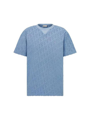 Oblique Terry Cotton Relaxed Fit Short Sleeve T-Shirt Blue - DIOR - BALAAN 1