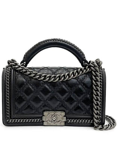 Top handle boy bag medium black vintage silver calf 3ET0507 - CHANEL - BALAAN 1