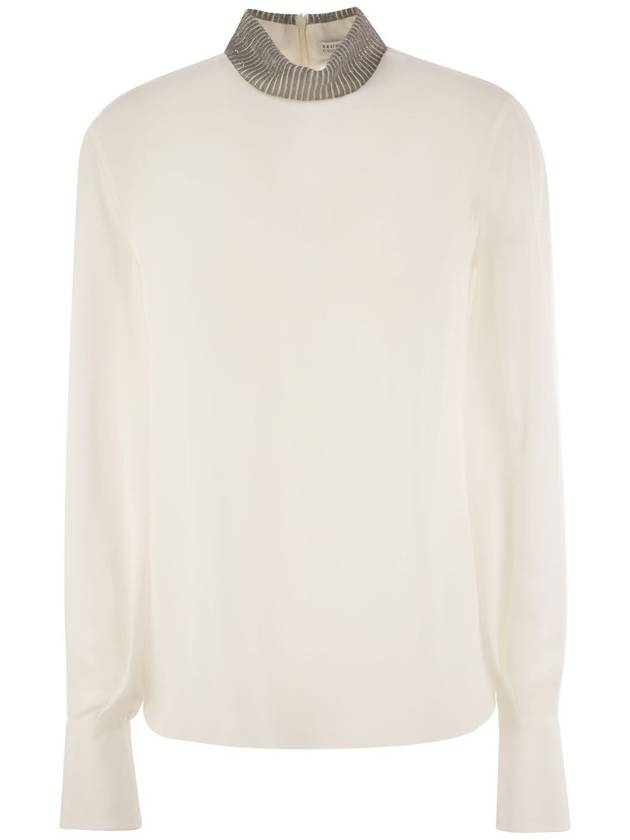 Silk crepe de chine blouse with neck jewel - BRUNELLO CUCINELLI - BALAAN 1