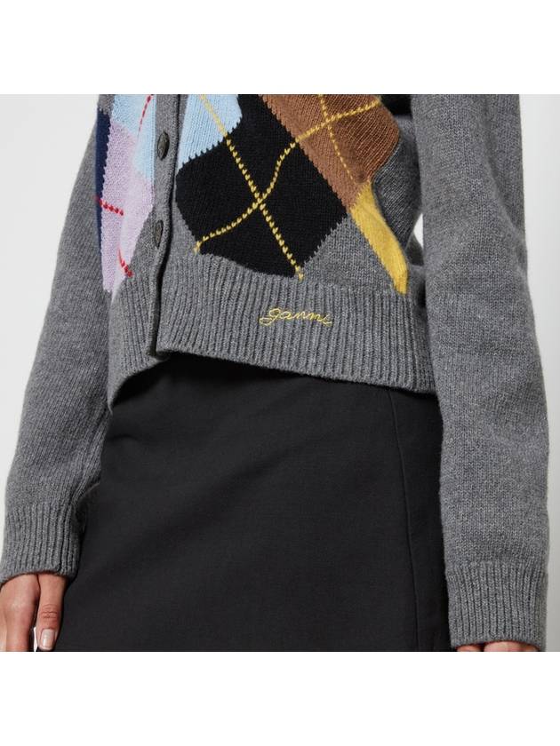 Argyle Pattern Cardigan Grey - GANNI - BALAAN 8