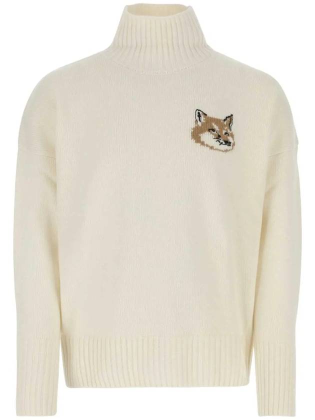 Men's Fox Head Patch Oversized Wool Turtleneck Ecru - MAISON KITSUNE - BALAAN 3