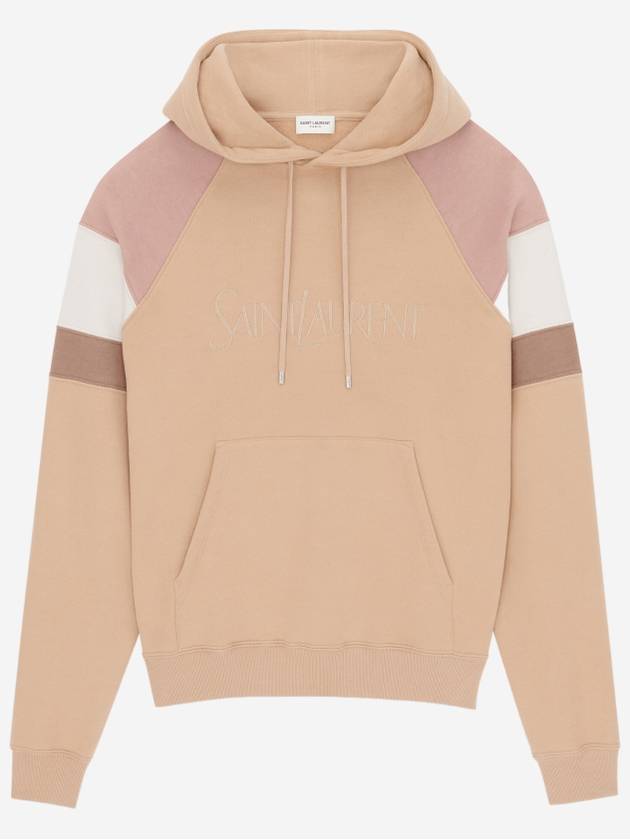 Front Logo Cotton Hoodie Beige - SAINT LAURENT - BALAAN 2