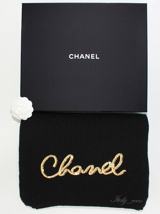 22A Logo Cashmere Muffler Black AA8312 - CHANEL - BALAAN 1