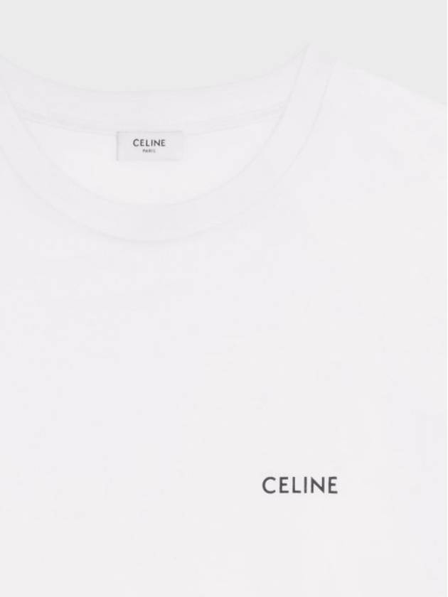 Logo Print Cotton Jersey Loose Short Sleeve T-Shirt White - CELINE - BALAAN 4