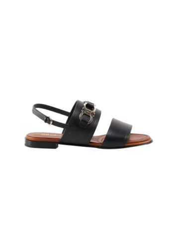 Gancini Double Strap Sandals Black - SALVATORE FERRAGAMO - BALAAN.