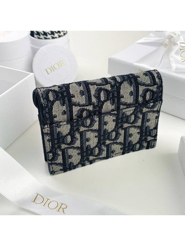 Women's Oblique Saddle Flap Card Wallet Blue - DIOR - BALAAN.