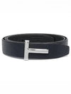 Silver Hardware T Logo Reversible Leather Belt Dark Navy - TOM FORD - BALAAN 2