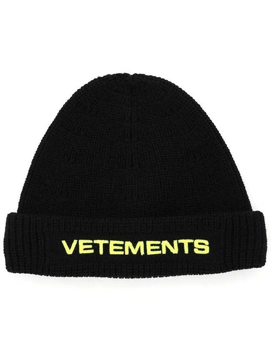 Neon Logo Wool Beanie Black - VETEMENTS - BALAAN 1